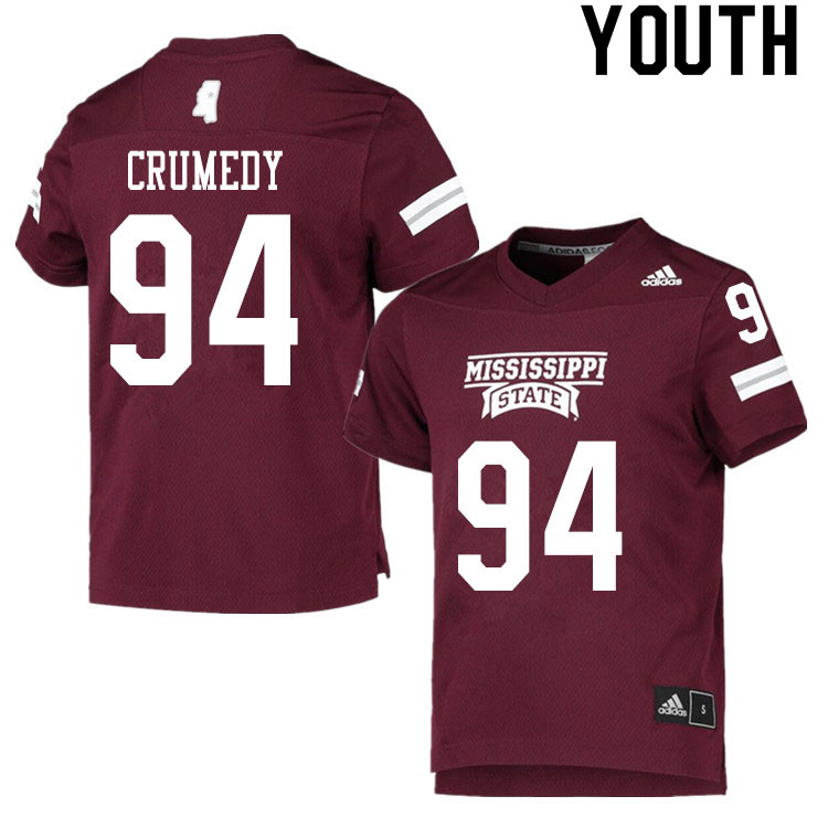 Youth #94 Jaden Crumedy Mississippi State Bulldogs College Football Jerseys Sale-Maroon